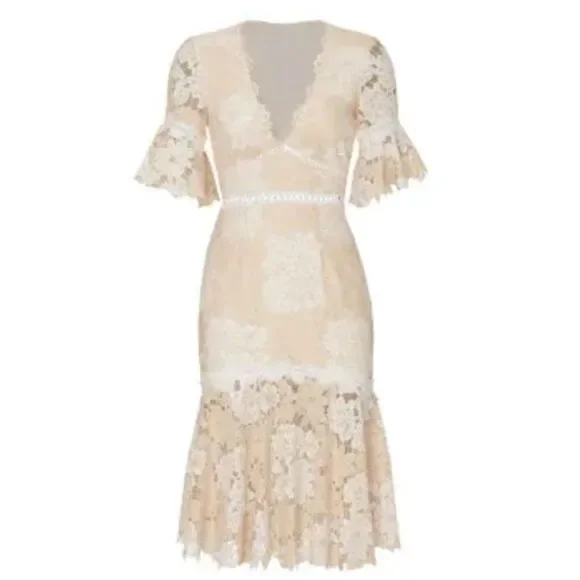 Saylor floral v neck lace maggy dress sheath flared peplum skirt size medium EUC - Picture 2 of 14